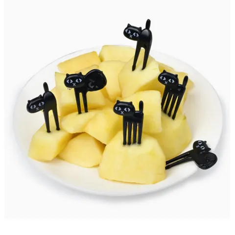 Black Cat Fruit Fork Plastic Bento Decorative Picks Animal Food Picks For Kids Party Kitchen Dining Tableware