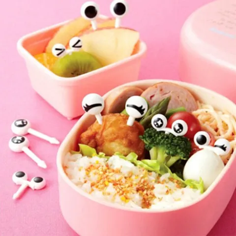 Süße Cartoon Augen Fruchtgabeln Kunststoff Kinder Bento Box Essen Picks Dekorative Mini Obst Zahnstocher Geschirr