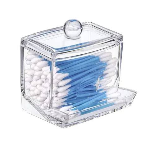Transparenter Acryl Wattestäbchenhalter Staubdichte Kosmetik Aufbewahrungsbox Mit Deckel Desktop Organizer Für Q-Tip Make-up Pads