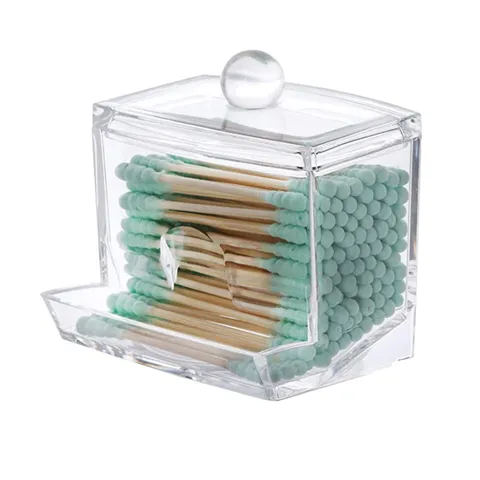Transparenter Acryl Wattestäbchenhalter Staubdichte Kosmetik Aufbewahrungsbox Mit Deckel Desktop Organizer Für Q-Tip Make-up Pads