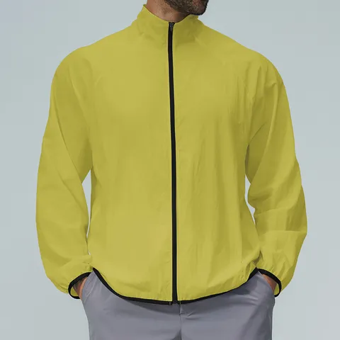 Men's Lightweight Sun Protection Jacket Color-Block Stand Collar Long Sleeve Quick-Dry Outdoor Hiking Sports Windbreaker Coat