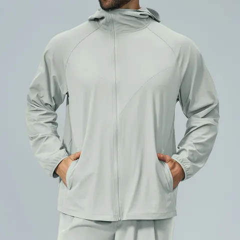 Veste à Capuche Homme Extérieur Nylon Recyclé Spandex Hydrofuge Léger Coupe-vent Sport Décontracté Top