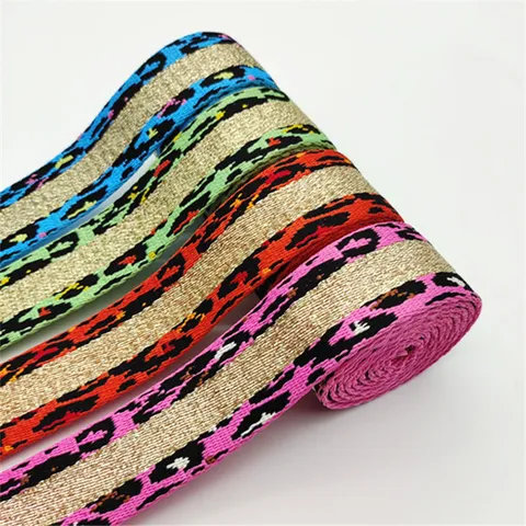 Ethnic Style Leopard Print Jacquard Webbing Polyester Gold Thread Trim Ribbon For Sewing Garment Accessories DIY Craft