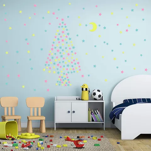 Stickers Muraux Étoiles en Plastique Lumineux Brillant dans le Noir Autocollants Fluorescents Pour Chambre d'Enfant Décoration Murale