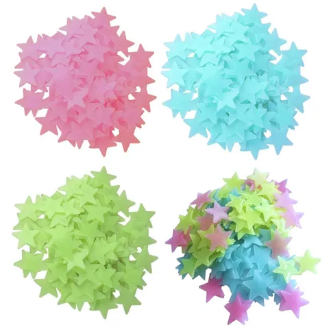 Stickers Muraux Étoiles en Plastique Lumineux Brillant dans le Noir Autocollants Fluorescents Pour Chambre d'Enfant Décoration Murale