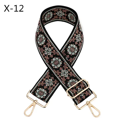 Ethnic Embroidery Wide Bag Strap Replacement Adjustable Canvas Webbing Purse Strap With Metal Hooks For Handbag