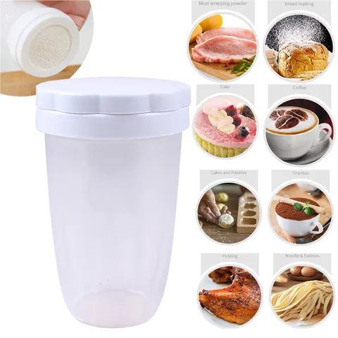 Spargipolvere in Plastica per Cottura Domestica Setaccio per Farina Contenitore di Polvere di Cacao Gadget da Cucina Strumento Dispenser per Cibo
