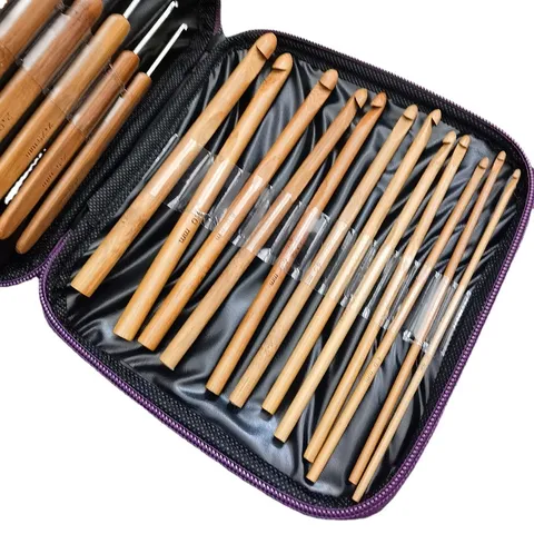 Carbonized Bamboo Crochet Hooks Set DIY Handcraft Knitting Needles With Portable Zipper Storage Bag For Weaving Craft