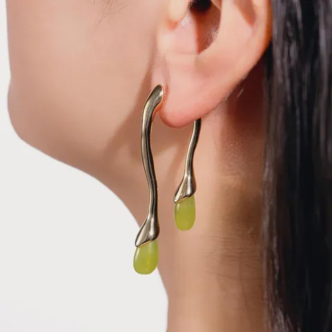 Boucles d'Oreilles Goutte d'Eau en Laiton Vintage Style Occidental Plaquées Or Véritable Pierre Gemme Synthétique pour Femme