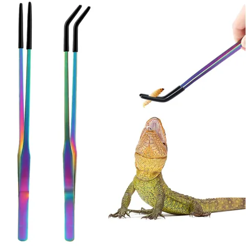 Stainless Steel Pet Feeding Tweezers Long Curved And Straight Feeding Tongs With Rubber Tips For Reptiles Aquarium Fish Tank