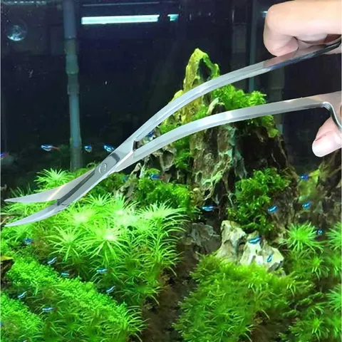 Stainless Steel Aquarium Plant Scissors 25cm Straight Curved Wave Shears Fish Tank Aquascaping Maintenance Tool