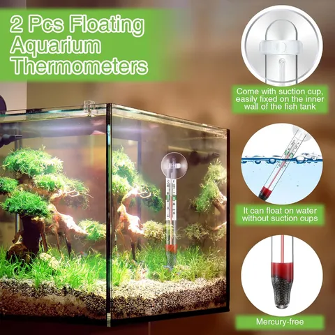 Glass Aquarium Thermometer Floating Water Temp Gauge With Suction Cup And Iron Sand Weight For Fish Tank Fishbowl