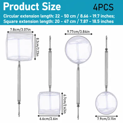 Stainless Steel Telescopic Fish Tank Fishing Net Small Ornamental Fish Mesh Round Square Aquarium Cleaning Tool