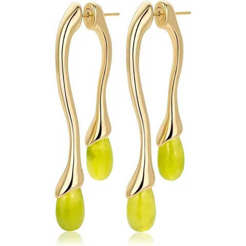 Boucles d'Oreilles Goutte d'Eau en Laiton Vintage Style Occidental Plaquées Or Véritable Pierre Gemme Synthétique pour Femme