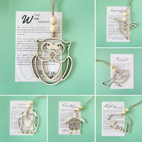Hollow Animal Laser Cut Wooden Hanging Ornament Natural Wood Craft Silhouette Elephant Bear Penguin Owl Turtle Car Hanging Home Xmas Tree Decor Gift