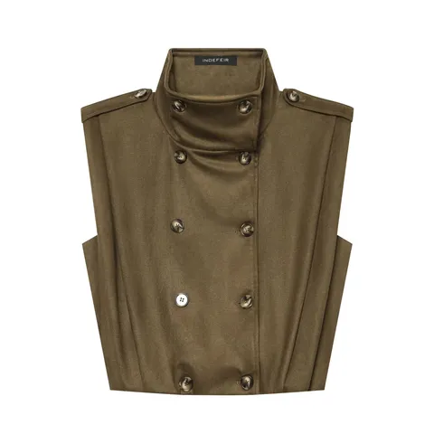 Women Fashion Double Breasted Stand Collar Suede Feel Vest Polyester Sleeveless Waistcoat Embroidered Streetwear Casual Outerwear Top