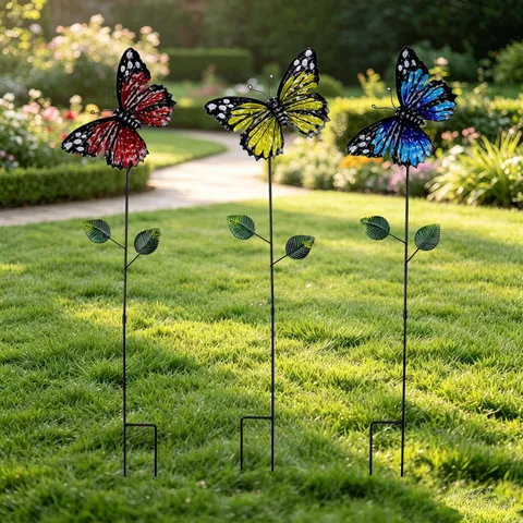 Piquet de Jardin Papillon en Fer Forgé Piquet Décoratif de Pelouse de Cour Extérieure Piquet de Plante Papillon en Métal Cadeau de Décoration Florale