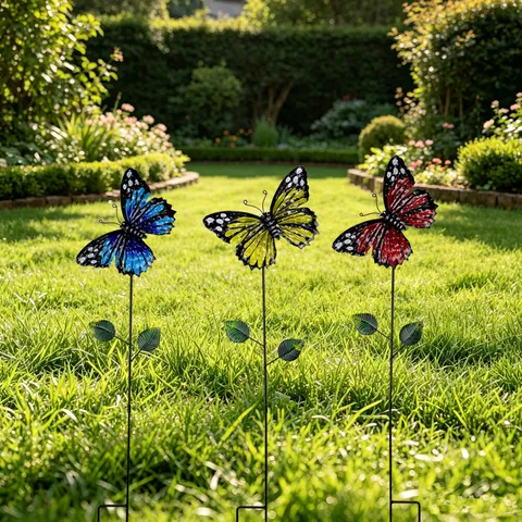 Piquet de Jardin Papillon en Fer Forgé Piquet Décoratif de Pelouse de Cour Extérieure Piquet de Plante Papillon en Métal Cadeau de Décoration Florale