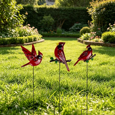 Piquet de Jardin Cardinal en Métal Oiseau Rouge Décoration de Pelouse Extérieure Art en Métal