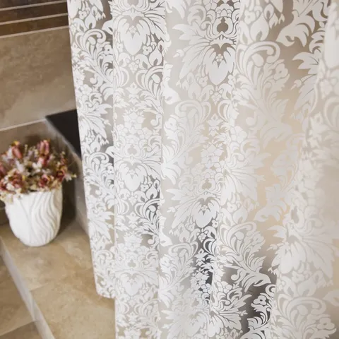 Waterproof Mildew-Proof Shower Curtain Modern Minimalist Damask Pattern PEVA Bathroom Curtain With Hooks