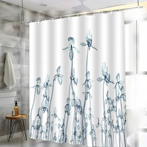 Waterproof Shower Curtain Mold Resistant Bathroom Curtain Botanical Floral Print Fabric With Hooks For Tub Bath Decor