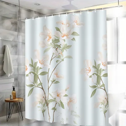 Waterproof Shower Curtain Mold Resistant Bathroom Curtain Botanical Floral Print Fabric With Hooks For Tub Bath Decor