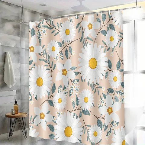 Waterproof Mildew Resistant Polyester Shower Curtain Botanical Floral Print Bathroom Decor Fabric Curtain with Hooks