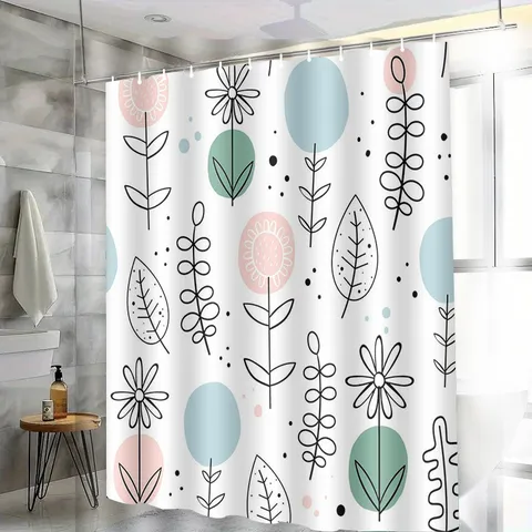 Waterproof Mildew Resistant Polyester Shower Curtain Botanical Floral Print Bathroom Decor Fabric Curtain with Hooks