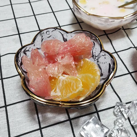 Japanese Creative Gold Trim Floral Glass Bowl Dessert Salad Bowl Tableware