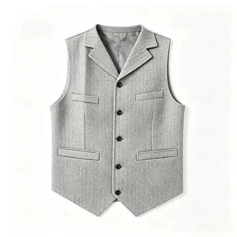 Men Business Casual Herringbone Suit Vest Slim Fit V-Neck Single-Breasted Waistcoat For Wedding Party Formal Attire