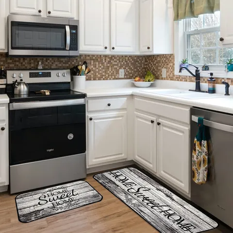 Non Slip Kitchen Floor Mat Flannel Water Absorbent Carpet Washable Runner Rug Set For Home Hallway Bathroom Decor