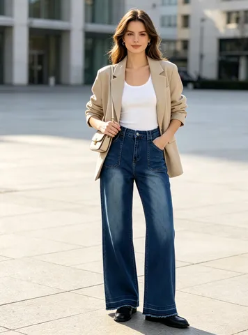 Femmes Taille Haute Ample Jambe Droite Denim Jeans Stretch Lavé Casual Quotidien Longs Pentalons Mode Bas