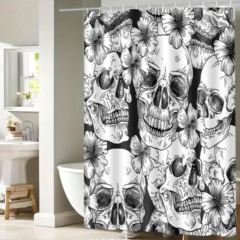 Waterproof Fabric Shower Curtain Modern Minimalist Print Bathroom Hanging Curtain With Hooks