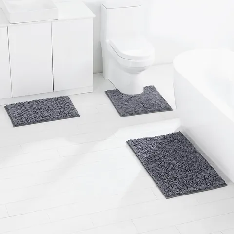Chenille Badezimmer Badematten Set Saugfähige Flokati Teppiche Rutschfeste Toilettenmatte Heim Bodenbelag Weiches Plüsch Textil