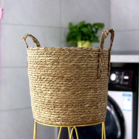 Handmade Woven Storage Basket Straw Wicker Basket Desktop Sundries Organizer Plant Pot Holder Nordic Home Decor