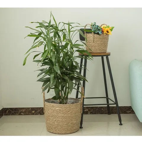 Handmade Woven Storage Basket Straw Wicker Basket Desktop Sundries Organizer Plant Pot Holder Nordic Home Decor