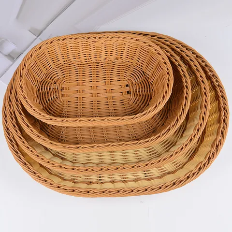 Ψάθινο Καλάθι Ψωμιού από Imitation Rattan Καλάθι Προβολής Φρούτων και Λαχανικών Πλαστικό Καλάθι Αποθήκευσης Δοχείο Αποθήκευσης Σνακ Σπίτι Κουζίνα