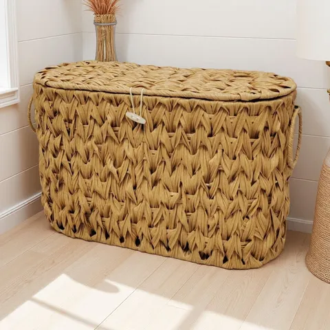 Handwoven Straw Storage Basket With Lid Living Room Sundries Snack Organizer Woven Rattan Style Storage Bin Box