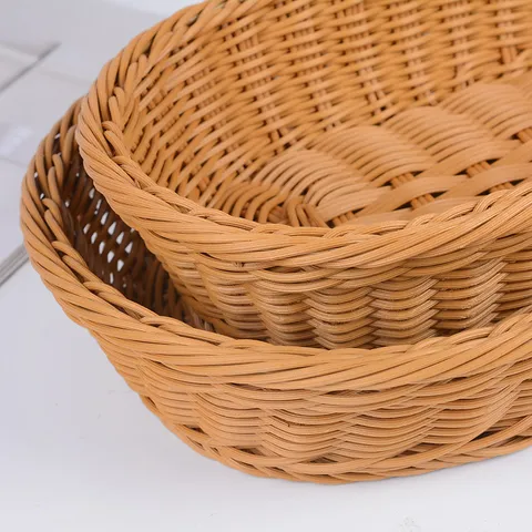 Ψάθινο Καλάθι Ψωμιού από Imitation Rattan Καλάθι Προβολής Φρούτων και Λαχανικών Πλαστικό Καλάθι Αποθήκευσης Δοχείο Αποθήκευσης Σνακ Σπίτι Κουζίνα