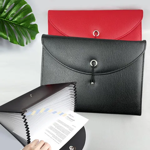 A4 Expandable Accordion File Folder Leather Document Organizer Multi Layer Business Filing Bag Office School Supplies