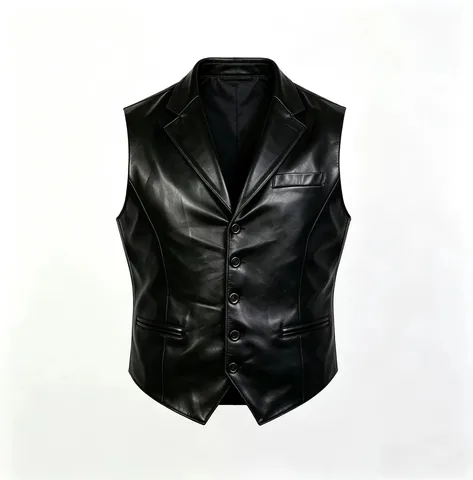 Gilet in Pelle PU Casual da Uomo Leggero Scollo a V Monopetto Panciotto Slim Fit Giacca Capospalla Business Per Uomo