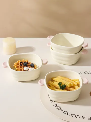 Moderne Minimalistische Keramische Kom Huishouden Hoge Temperatuur Bestendige Bakkom Heteluchtfriteuse Dubbele Oor Kom Salade Fruit Kom