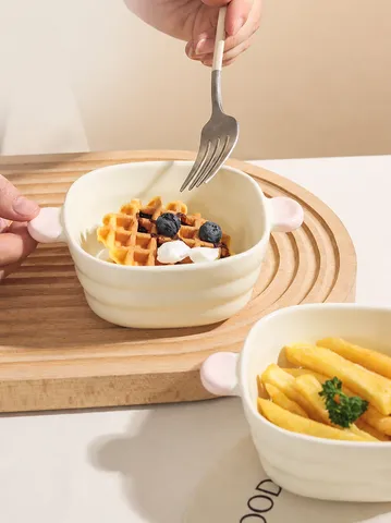 Moderne Minimalistische Keramische Kom Huishouden Hoge Temperatuur Bestendige Bakkom Heteluchtfriteuse Dubbele Oor Kom Salade Fruit Kom