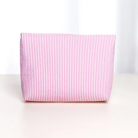 Simple Fresh Stripe Corduroy Cosmetic Bag Large Capacity Portable Travel Wash Bag Zipper Makeup Storage Organizer Pouch