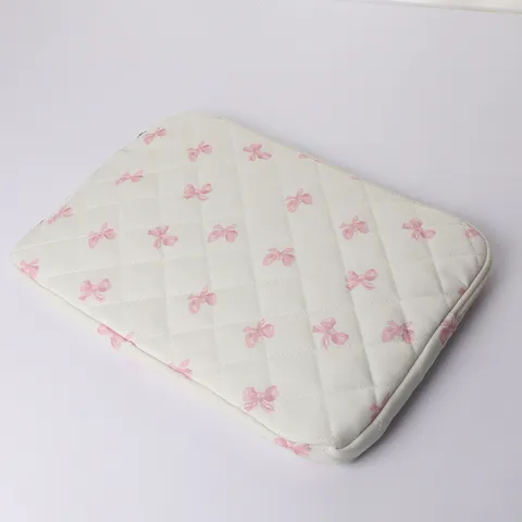Cute Quilted Laptop Sleeve Padded Computer Case With Bow Floral Pattern Shockproof Tablet Bag For Women Office Daily