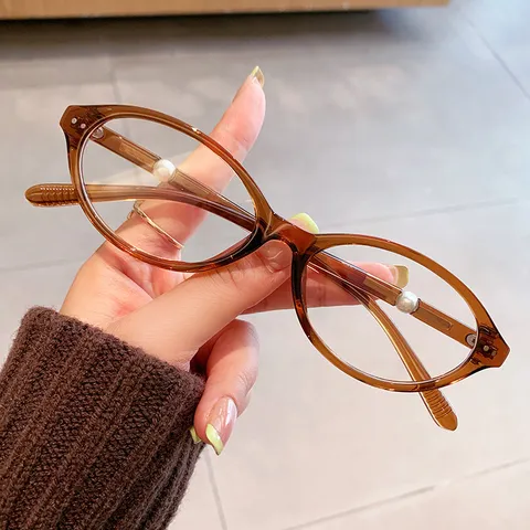 Vintage Oval Katzenauge Blaulichtfilter Brille Für Damen Retro Schildpatt PC Rahmen Künstliche Perlen Dekor Nerd Brille Klare Gläser Ohne Sehstärke