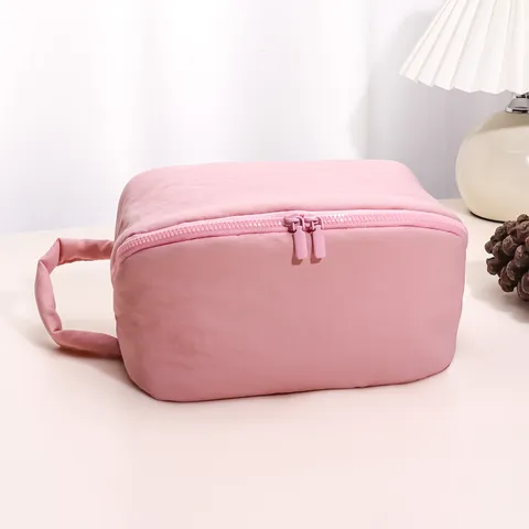 Large Capacity Waterproof Cosmetic Bag Minimalist Solid Color Fluffy Travel Makeup Pouch Portable Toiletry Organizer Bag