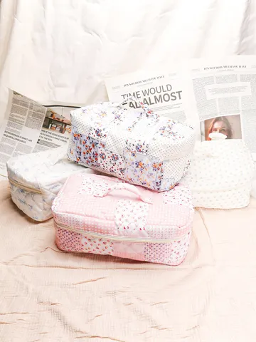 Quilted Makeup Bag Large Capacity Travel Toiletry Organizer Portable Storage Bag for Hair Styling Tools and Cosmetics