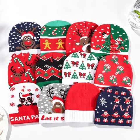 Christmas Knit Beanie Hat Winter Warm Cute Elk Snowflake Jacquard Streetwear Fashion Knitted Ski Caps For Women Men