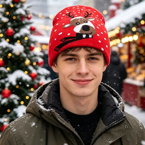 Christmas Knit Beanie Hat Winter Warm Cute Elk Snowflake Jacquard Streetwear Fashion Knitted Ski Caps For Women Men